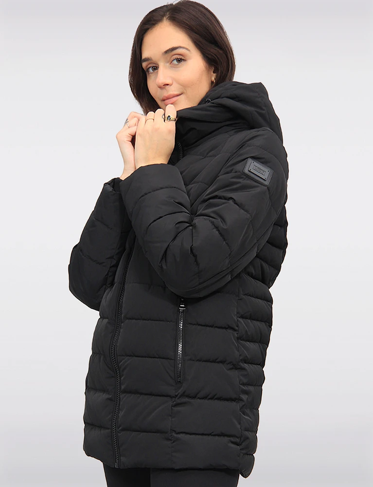 Vegan Eco-Down High Collar Puffer Jacket Detachable Hood With Inner Bib by Loop