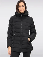 Vegan Eco-Down High Collar Puffer Jacket Detachable Hood With Inner Bib by Loop