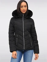 Vegan Cropped Eco-Down Puffer Jacket with Faux Fur Trim Detachable Hood by Loop