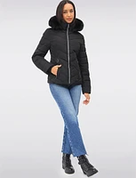 Vegan Cropped Eco-Down Puffer Jacket with Faux Fur Trim Detachable Hood by Loop