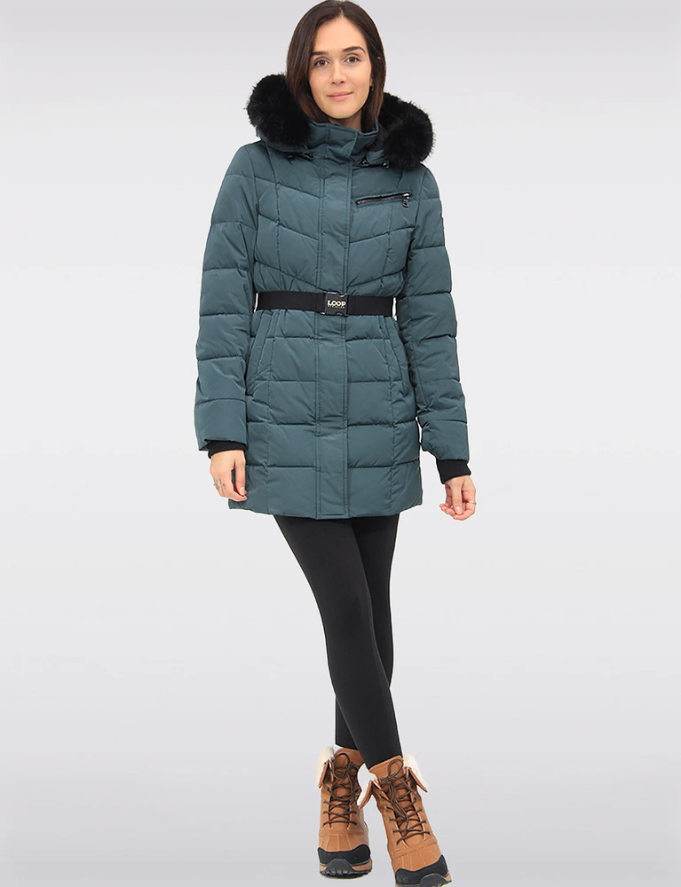 Vegan Eco-Down Puffer Parka With Detachable Faux Fur Trim Hood by Loop