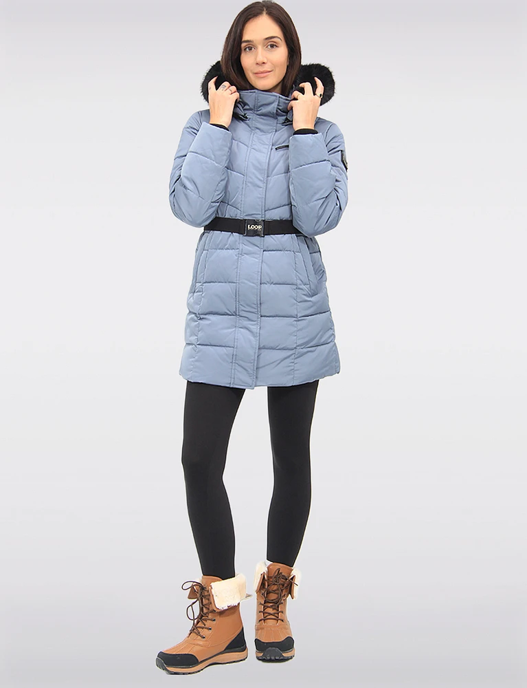 Vegan Eco-Down Puffer Parka With Detachable Faux Fur Trim Hood by Loop