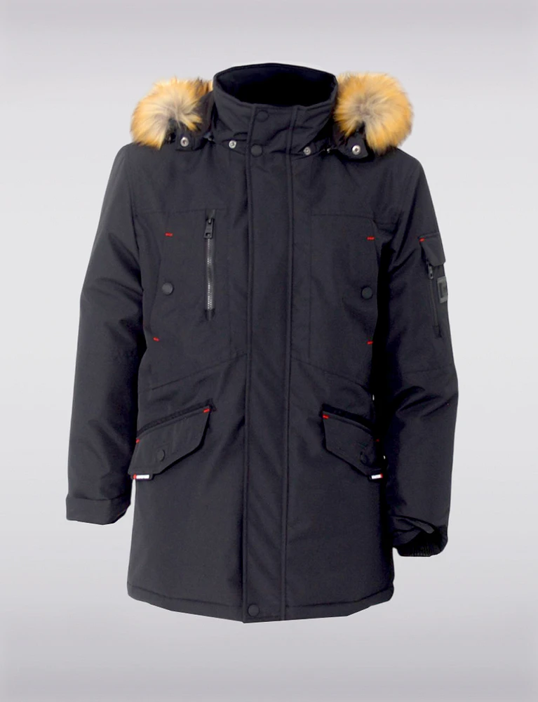 Weather-resistant Vegan Faux Fur Trim Detachable Hood Multi-pocket Parka by Loop