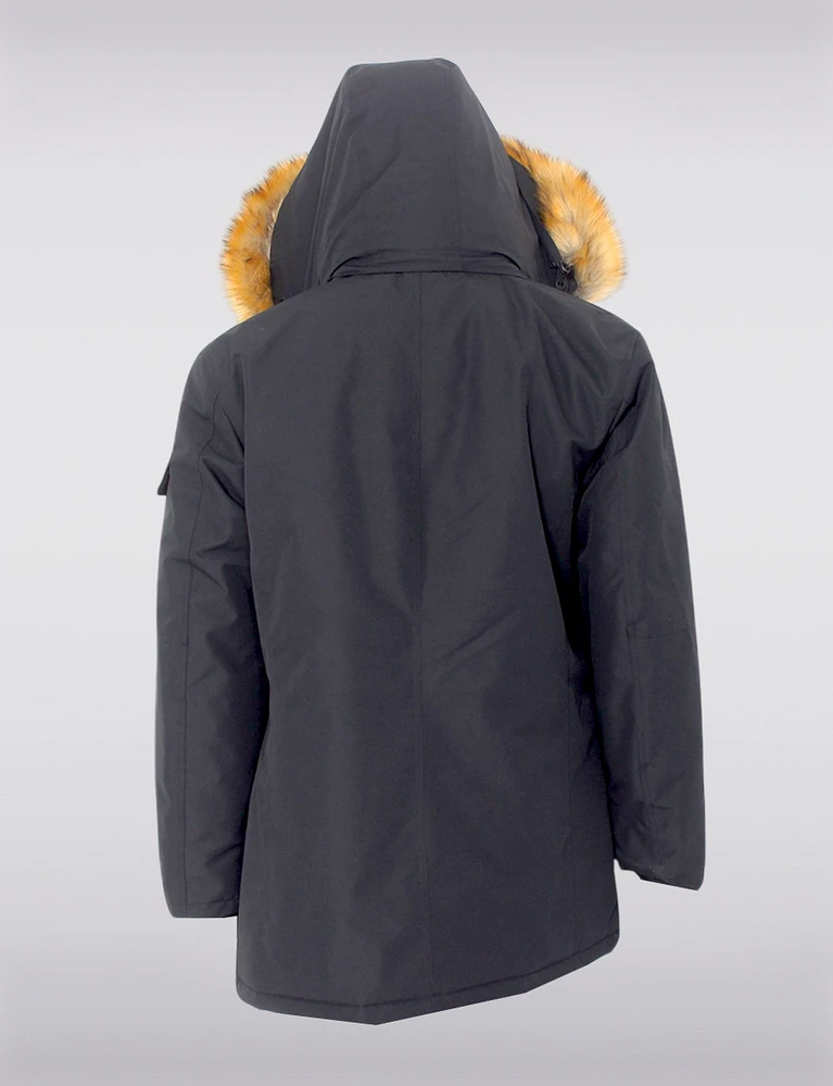 Weather-resistant Vegan Faux Fur Trim Detachable Hood Multi-pocket Parka by Loop