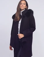 Luxurious Detachable Genuine Fur Trim Hooded Scarf Wool Blend Coat by Styla