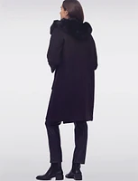 Luxurious Detachable Genuine Fur Trim Hooded Scarf Wool Blend Coat by Styla