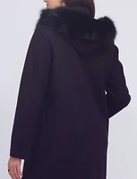 Luxurious Detachable Genuine Fur Trim Hooded Scarf Wool Blend Coat by Styla