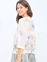 Pastel Floral Crochet Scoop Neck Short Dolman Sleeve Top By Froccella