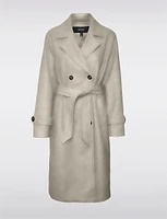 Vegan Double-Breasted Back Slit Removable Belt Trench Coat by Vero Moda