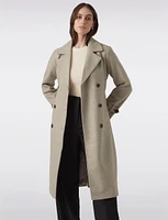 Vegan Double-Breasted Back Slit Removable Belt Trench Coat by Vero Moda