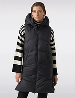 Long Hooded Quilted Puffer Vest with Snapped Side Slits and Pockets by Vero Moda