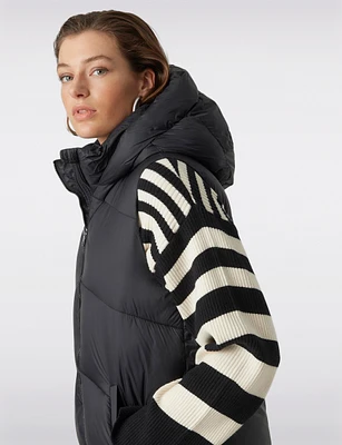 Long Hooded Quilted Puffer Vest with Snapped Side Slits and Pockets by Vero Moda