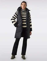 Long Hooded Quilted Puffer Vest with Snapped Side Slits and Pockets by Vero Moda