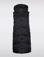 Long Hooded Quilted Puffer Vest with Snapped Side Slits and Pockets by Vero Moda