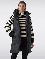 Long Hooded Quilted Puffer Vest with Snapped Side Slits and Pockets by Vero Moda