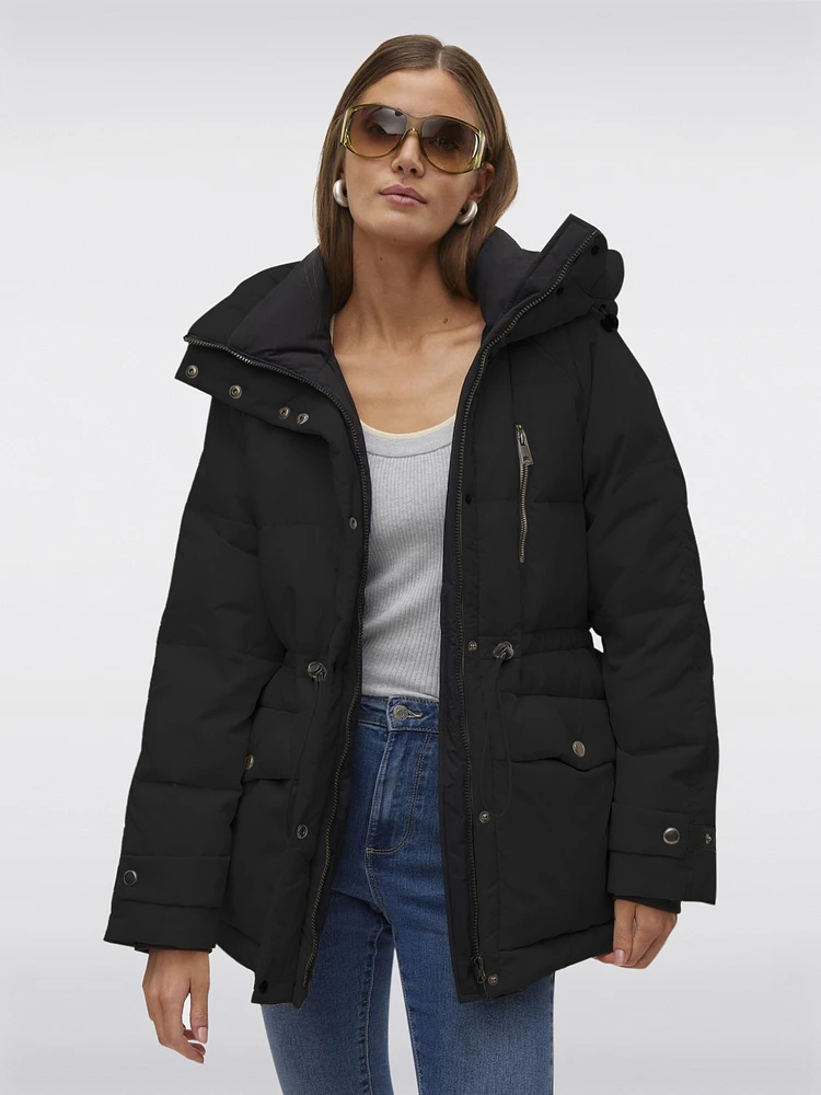 Hooded Down Puffer Parka with Adjustable Waist Drawstring by Vero Moda