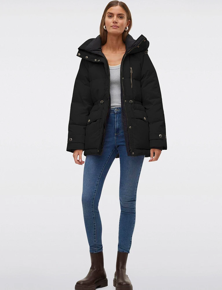 Hooded Down Puffer Parka with Adjustable Waist Drawstring by Vero Moda