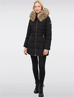 High Collar Eco-Down Hooded Puffer with Detachable Genuine Fur Trim by Sokos