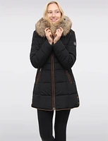 High Collar Eco-Down Hooded Puffer with Detachable Genuine Fur Trim by Sokos