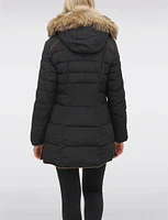 High Collar Eco-Down Hooded Puffer with Detachable Genuine Fur Trim by Sokos