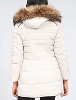 High Collar Eco-Down Hooded Puffer with Detachable Genuine Fur Trim by Sokos