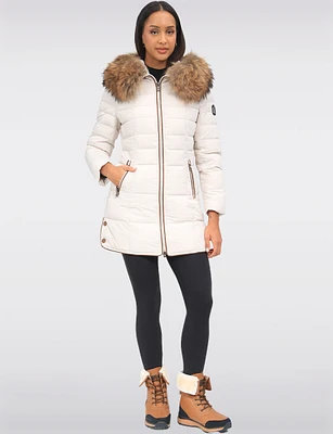 High Collar Eco-Down Hooded Puffer with Detachable Genuine Fur Trim by Sokos