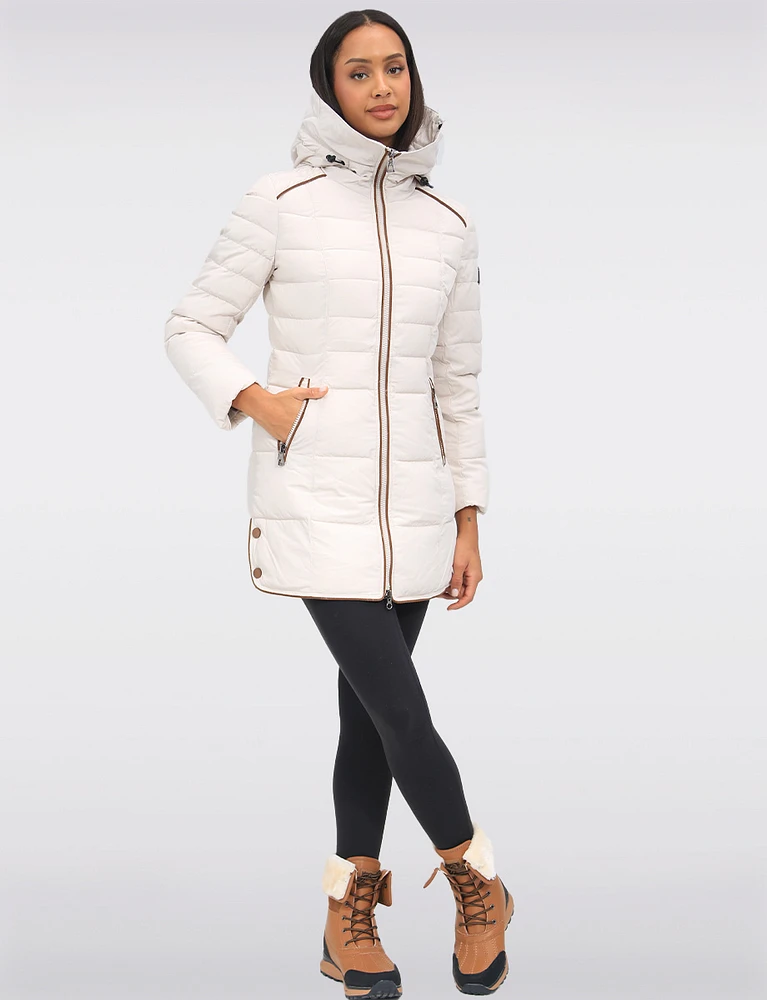 High Collar Eco-Down Hooded Puffer with Detachable Genuine Fur Trim by Sokos