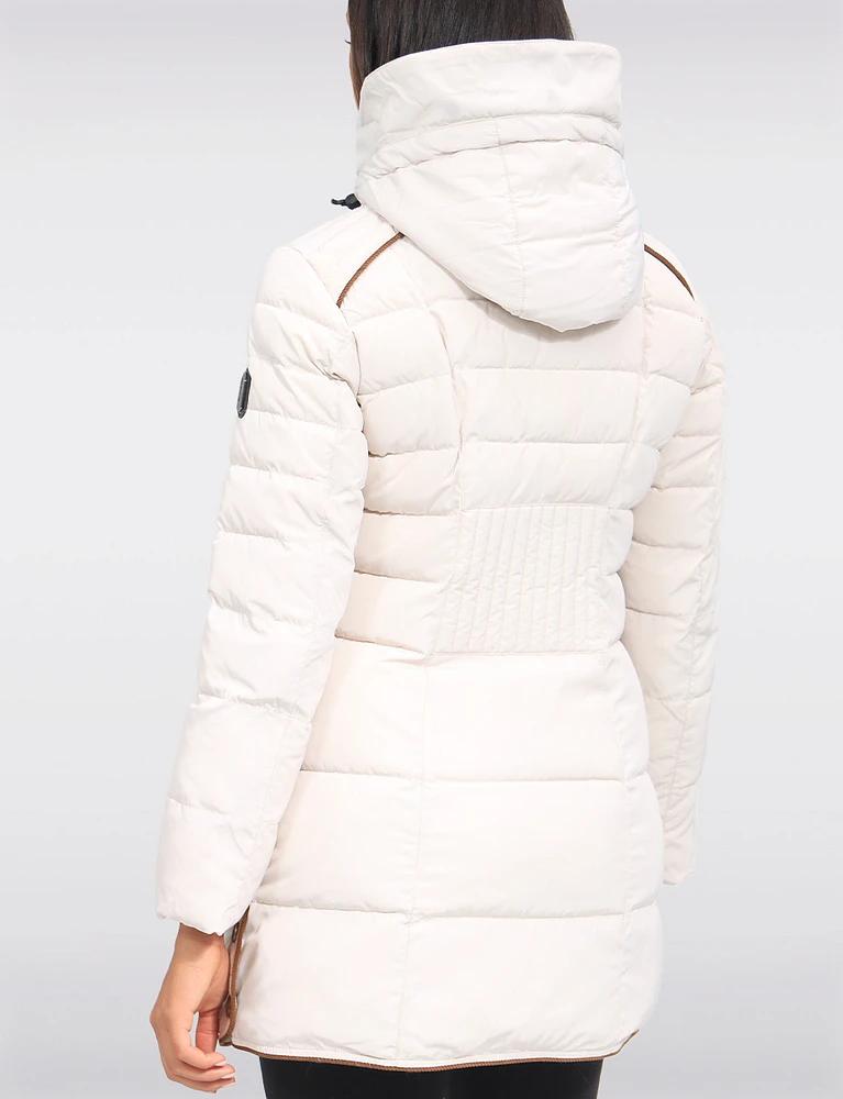 High Collar Eco-Down Hooded Puffer with Detachable Genuine Fur Trim by Sokos