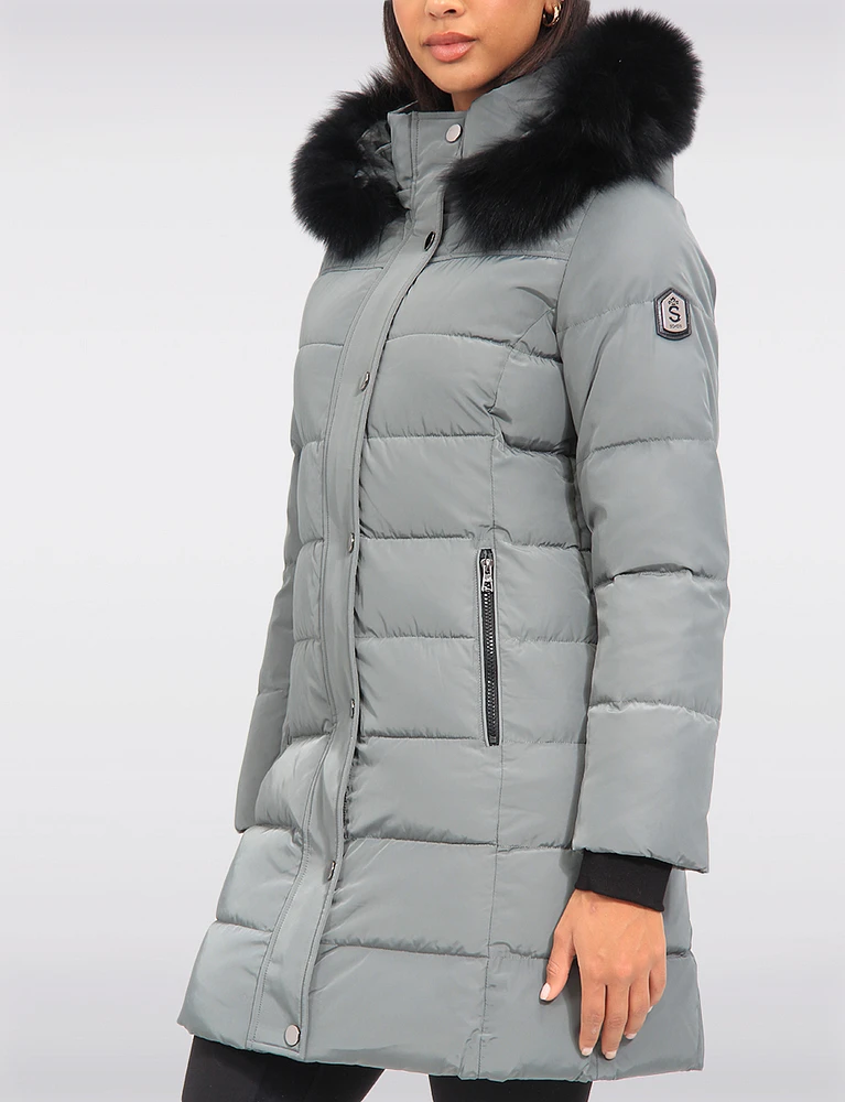 Eco-Down Mid-Length Winter Puffer With Detachable Real Fur Trimmed Hood by Sokos