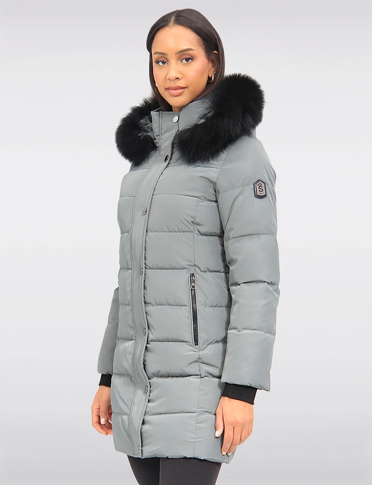 Eco-Down Mid-Length Winter Puffer With Detachable Real Fur Trimmed Hood by Sokos