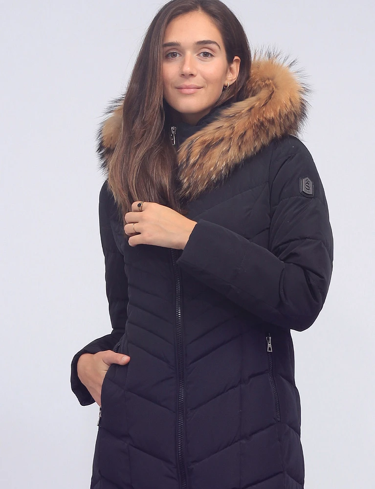 Luxe Maxi Eco-Down Puffer Coat With Detachable Genuine Fur Trim & Hood by Sokos