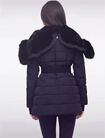 Vonne Quilted Cire Polyloft Belted Coat with Genuine Fur Trim Hood by Sokos