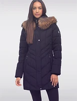 High Collar Eco-Down Puffer Coat with Genuine Fur Trim Detachable Hood by Sokos