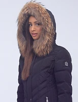 High Collar Eco-Down Puffer Coat with Genuine Fur Trim Detachable Hood by Sokos