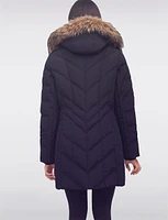 High Collar Eco-Down Puffer Coat with Genuine Fur Trim Detachable Hood by Sokos