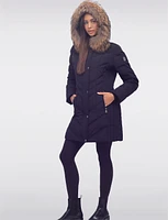 High Collar Eco-Down Puffer Coat with Genuine Fur Trim Detachable Hood by Sokos