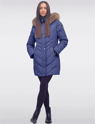 High Collar Eco-Down Puffer Coat with Genuine Fur Trim Detachable Hood by Sokos