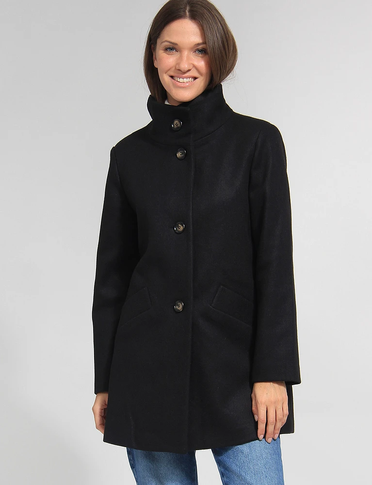 Zoe Single-Breasted High Collar Fully Lined Wool Blend Coat by Saki