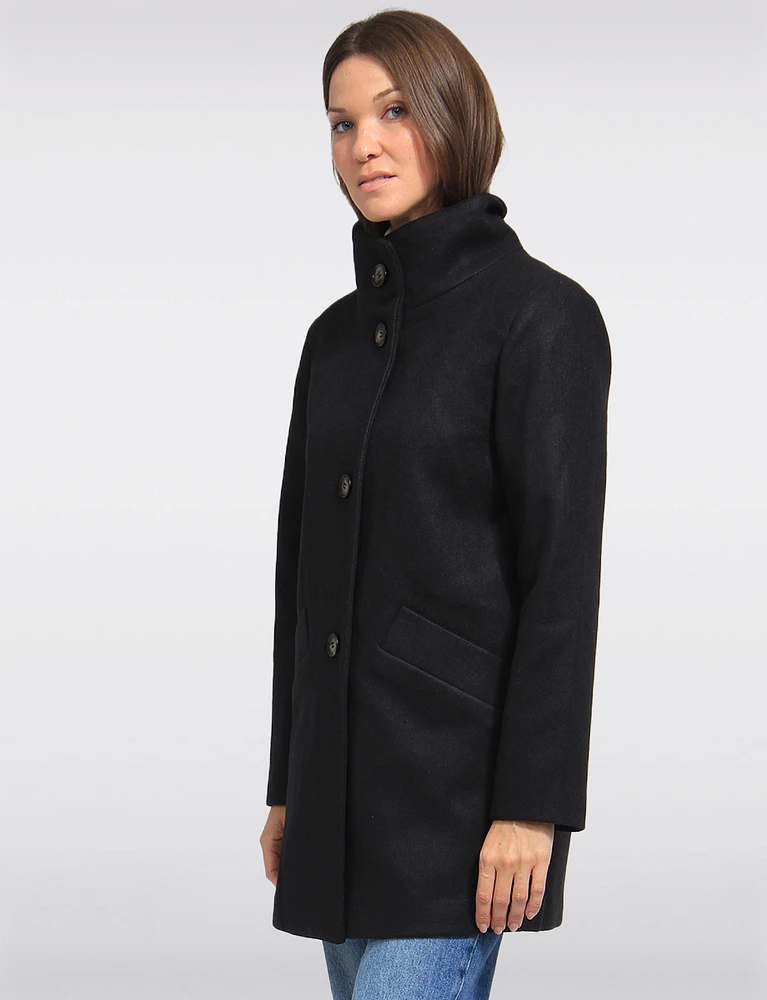 Zoe Single-Breasted High Collar Fully Lined Wool Blend Coat by Saki