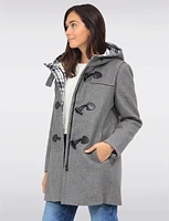 Chic Wool Blend Quilt and Plaid Lined Hooded Toggle Closure Duffle Coat by Saki