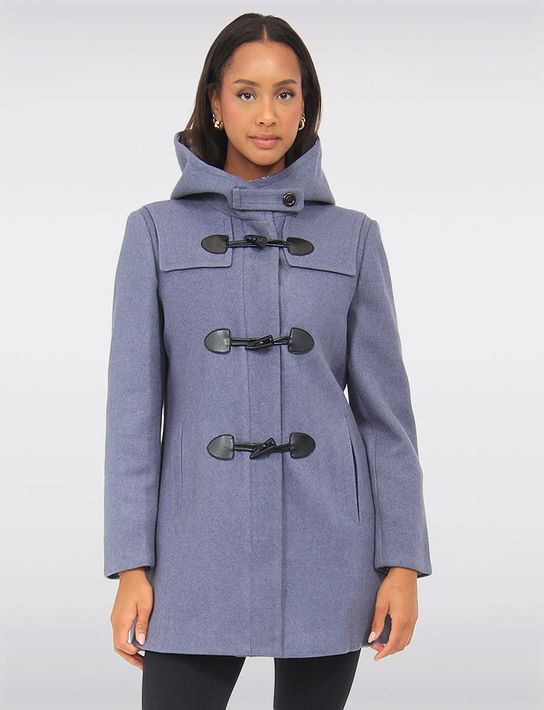 Chic Wool Blend Quilt and Plaid Lined Hooded Toggle Closure Duffle Coat by Saki