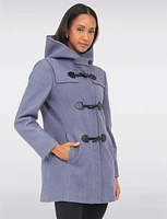 Chic Wool Blend Quilt and Plaid Lined Hooded Toggle Closure Duffle Coat by Saki