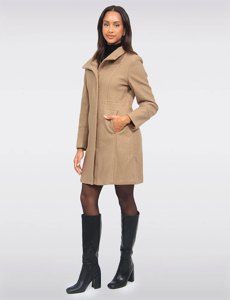 Elegant Wool Blend Mid-Length Slim Fit Overcoat With High Collar Design by Saki