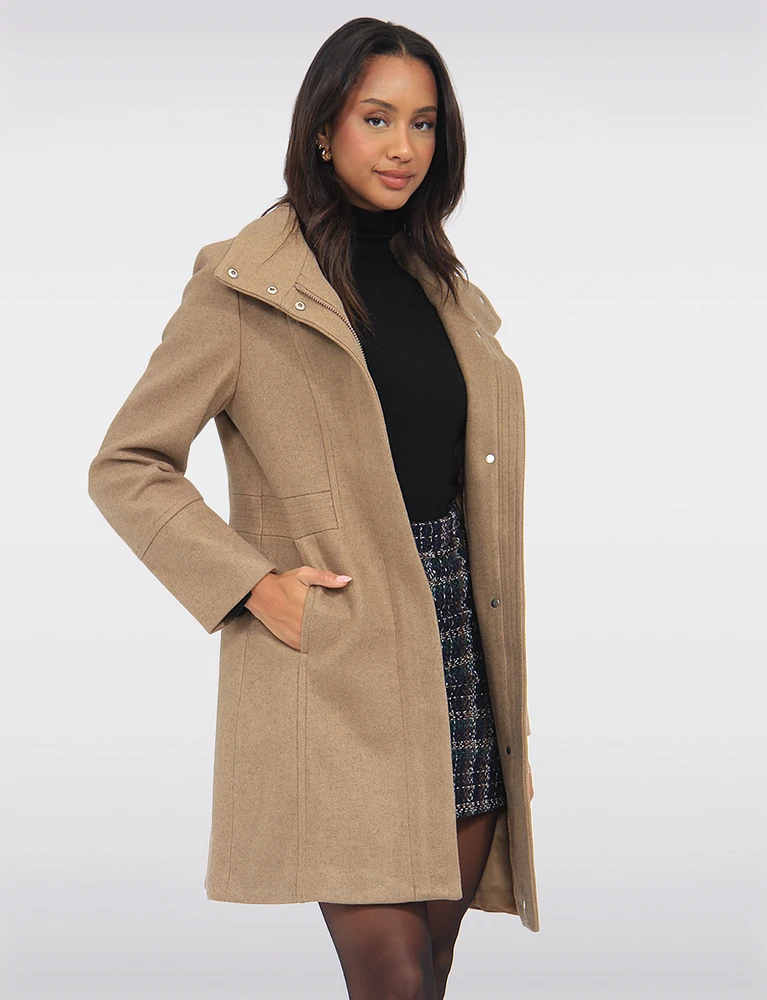 Elegant Wool Blend Mid-Length Slim Fit Overcoat With High Collar Design by Saki