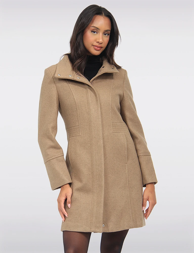 Elegant Wool Blend Mid-Length Slim Fit Overcoat With High Collar Design by Saki