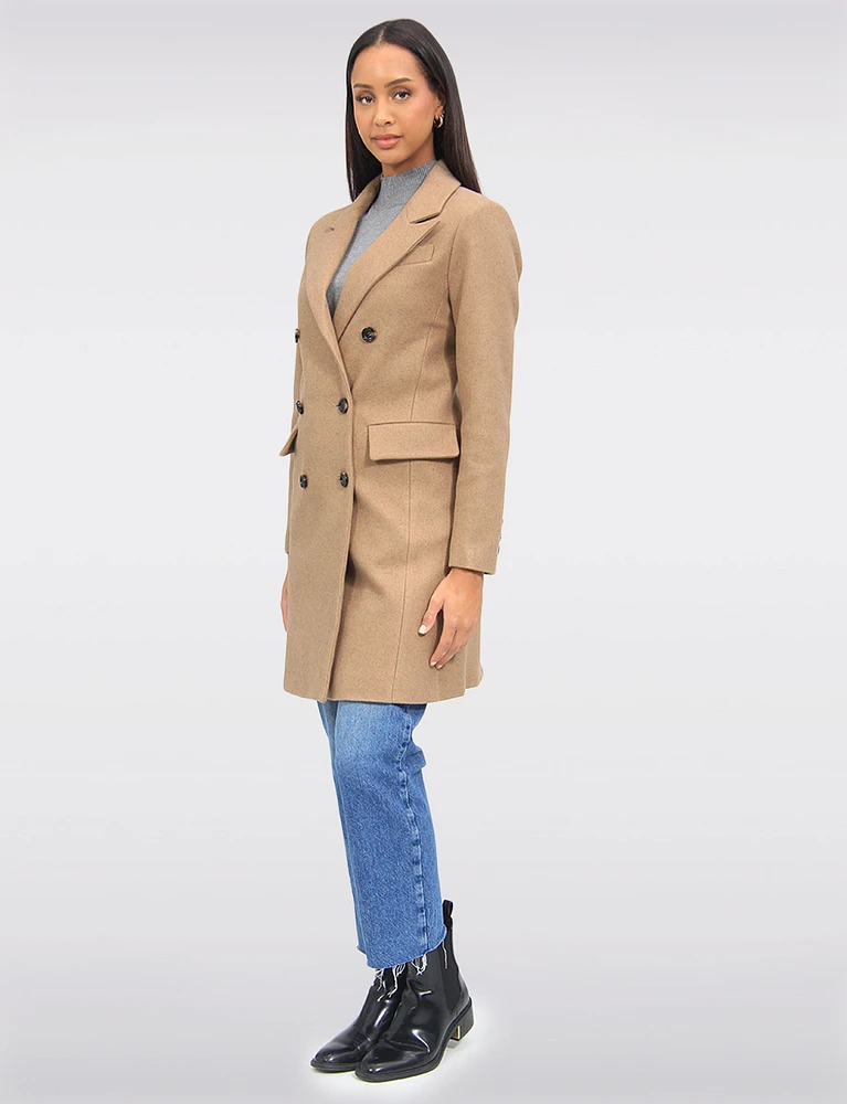 Tailored Double-Breasted Wool Blend Trench Overcoat with Notch Lapel by Saki