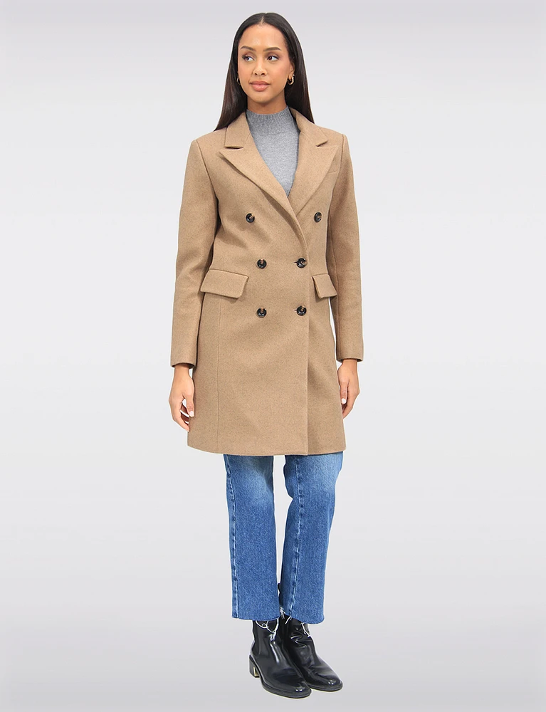 Tailored Double-Breasted Wool Blend Trench Overcoat with Notch Lapel by Saki