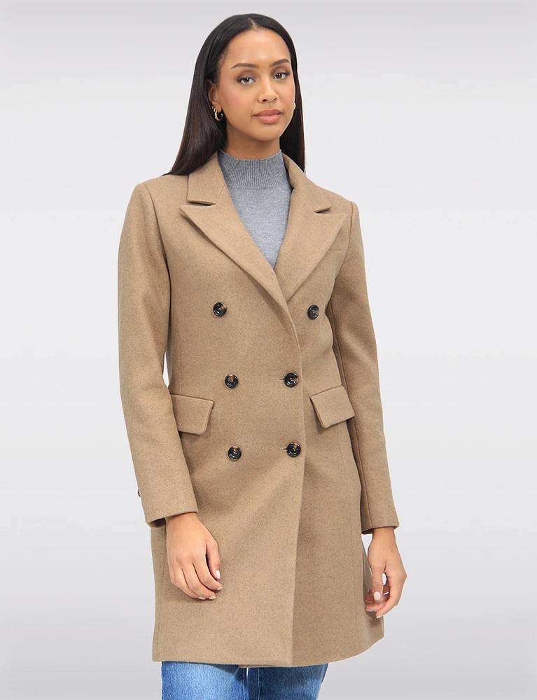 Tailored Double-Breasted Wool Blend Trench Overcoat with Notch Lapel by Saki