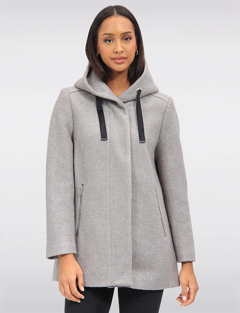 Chic Bouclé Wool Knit Zip-Up Hooded Winter Parka Jacket by Saki