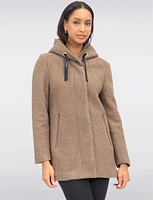 Chic Bouclé Wool Knit Zip-Up Hooded Winter Parka Jacket by Saki